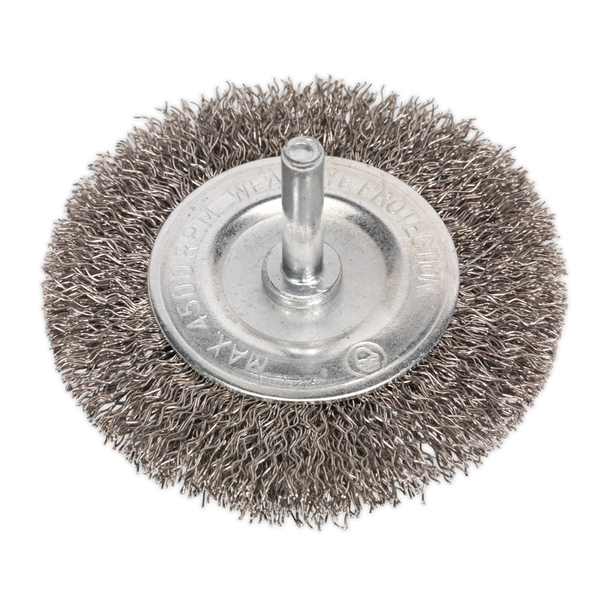 Sealey SFBS75 ⏐ 75mm Crimped Flat Wire Brush with 6mm Shaft