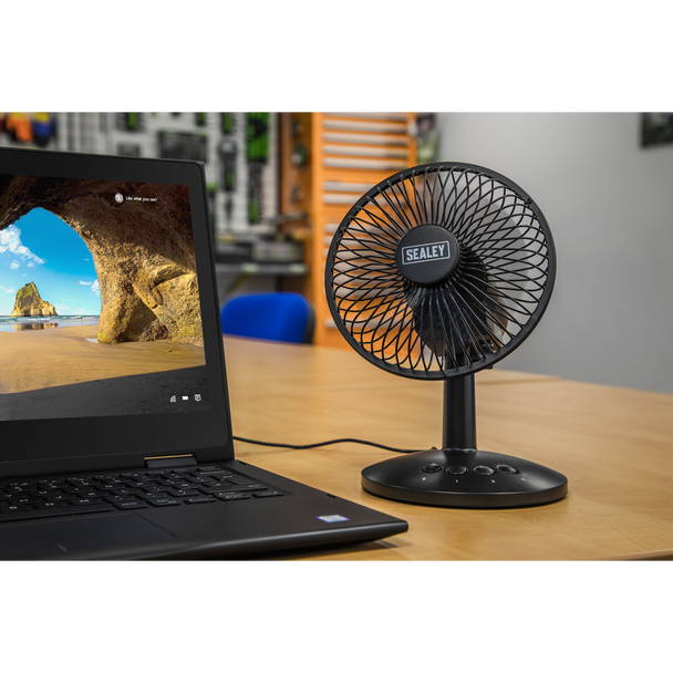 Sealey SFF6USB ⏐ 3-Speed Oscillating USB Desk Fan 6"