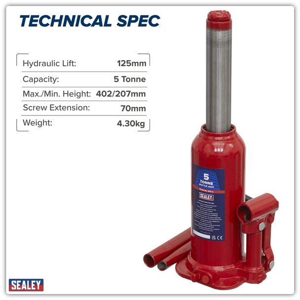 Sealey SJ5BMC ⏐ Bottle Jack 5 Tonne with Storage Case