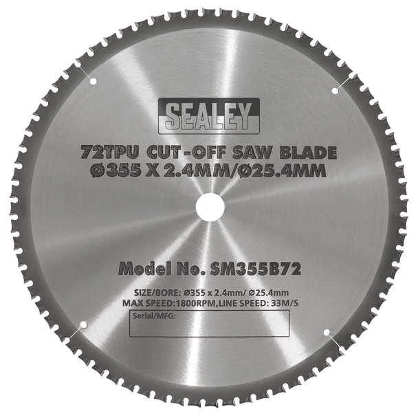Sealey SM355B72 ⏐ 72tpu Cut-Off Saw Blade Ø355 x 2.4mm/Ø25.4mm