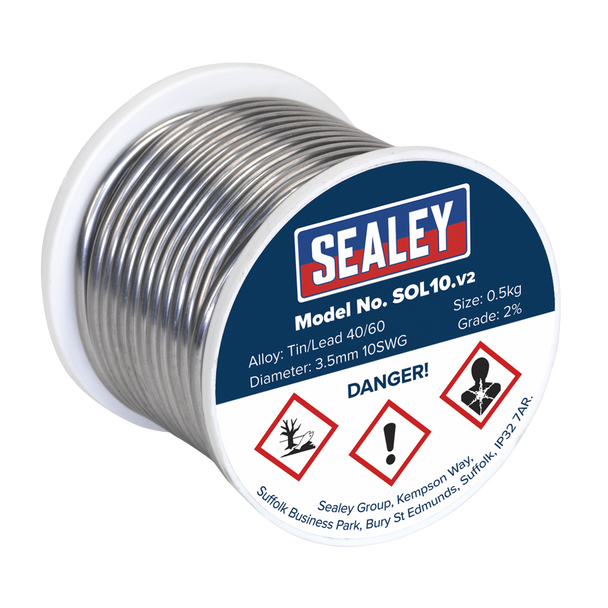 Sealey SOL10 ⏐ Quick Flow Solder Wire 3.25mm/10SWG 0.5kg Reel