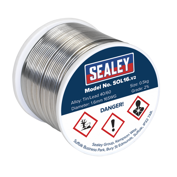 Sealey SOL16 ⏐ Quick Flow Solder Wire 1.6mm/16SWG 0.5kg Reel