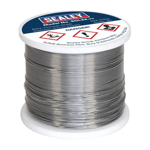 Sealey SOL22 ⏐ Quick Flow Solder Wire 2% 0.7mm/22SWG 0.5kg Reel
