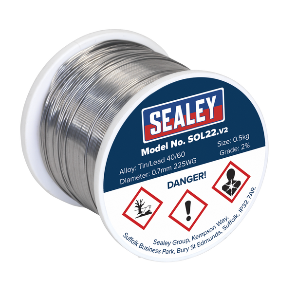 Sealey SOL22 ⏐ Quick Flow Solder Wire 2% 0.7mm/22SWG 0.5kg Reel
