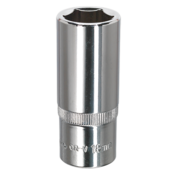 Sealey SP3818D ⏐ Premier Fully Polished Deep Socket 3/8"Sq Drive 18mm
