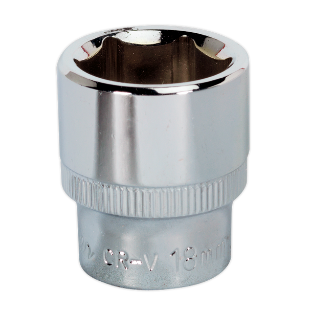 Sealey SP3818 ⏐ Premier Fully Polished Socket 3/8"Sq Drive 18mm