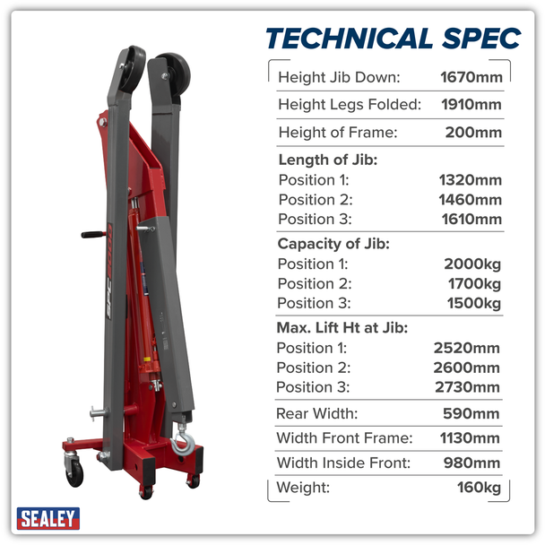 Sealey SPC2000 ⏐ Folding Engine Crane 2 Tonne