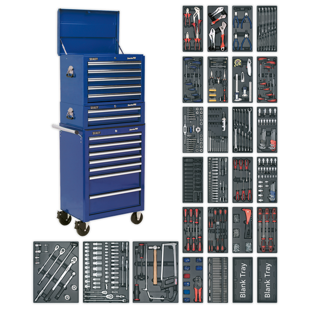 Sealey SPTCCOMBO1 ⏐ Superline PRO® Tool Chest Combination 14 Drawer with 1179pc Tool Kit - Blue