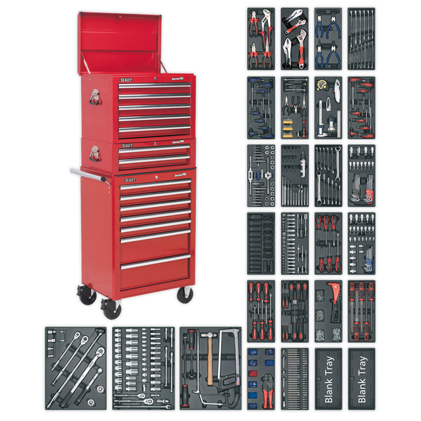 Sealey SPTCOMBO1 ⏐ Superline PRO® Tool Chest Combination 14 Drawer with 1179pc Tool Kit - Red