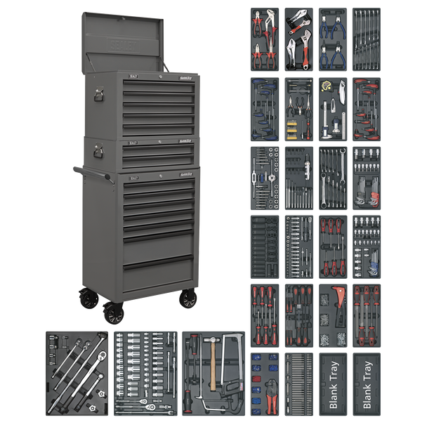 Sealey SPTGRCOMBO1 ⏐ Superline PRO® Tool Chest Combination 14 Drawer with 1179pc Tool Kit - Grey