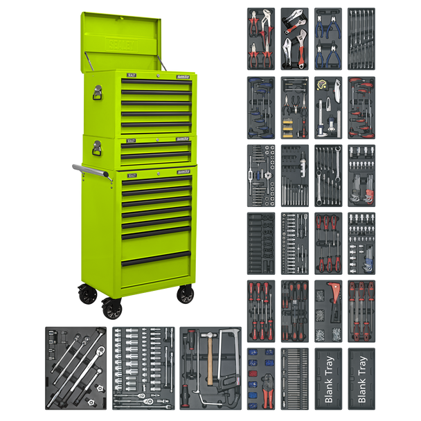 Sealey SPTHVCOMBO1 ⏐ Superline PRO® Tool Chest Combination 14 Drawer with 1179pc Tool Kit - Green