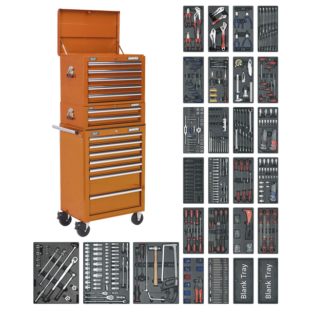 Sealey SPTOCOMBO1 ⏐ Superline PRO® Tool Chest Combination 14 Drawer with 1179pc Tool Kit - Orange