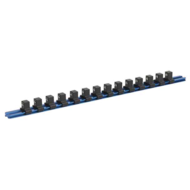Sealey SR1214 ⏐ Premier Aluminium Socket Retaining Rail with 14 Clips 1/2"Sq Drive