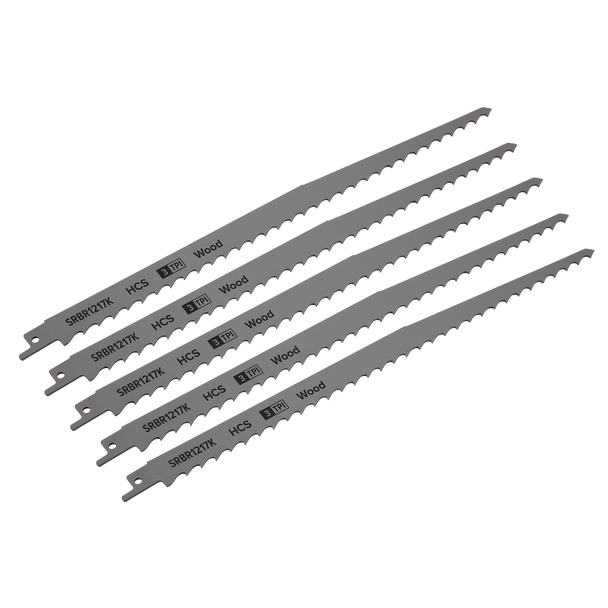 Sealey SRBR1217K ⏐ Reciprocating Saw Blade for Pruning & Coarse Wood 300mm 3tpi - Pack of 5