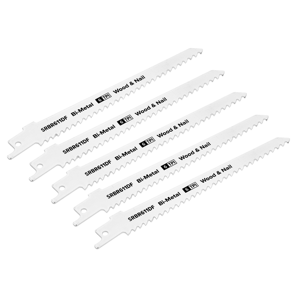 Sealey SRBR611DF ⏐ Reciprocating Saw Blade for Wood & Nail 150mm 6tpi - Pack of 5