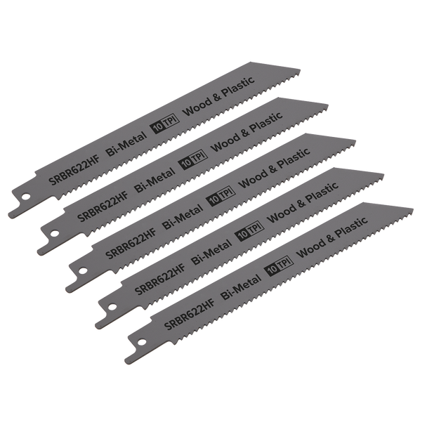 Sealey SRBR622HF ⏐ Reciprocating Saw Blade for Wood & Plastics 150mm 10tpi - Pack of 5