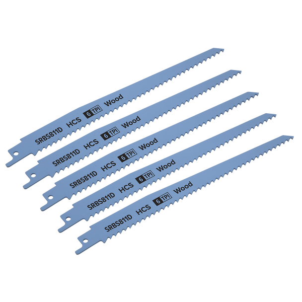 Sealey SRBS811D ⏐ Reciprocating Saw Blade for Clean Wood 200mm 6tpi - Pack of 5