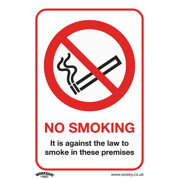 Sealey SS12P1 ⏐ Worksafe® No Smoking On Premises Safety Sign - Rigid Plastic