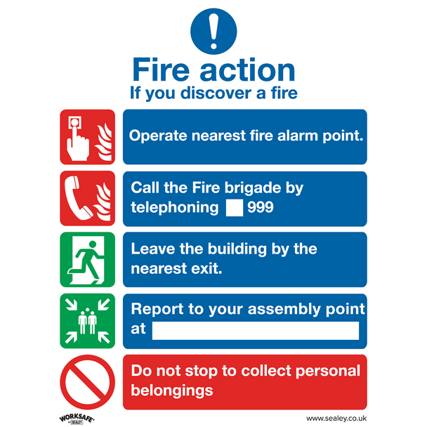 Sealey SS20P10 ⏐ Worksafe® Fire Action Without Lift Safety Sign, Rigid Plastic - Pack of 10