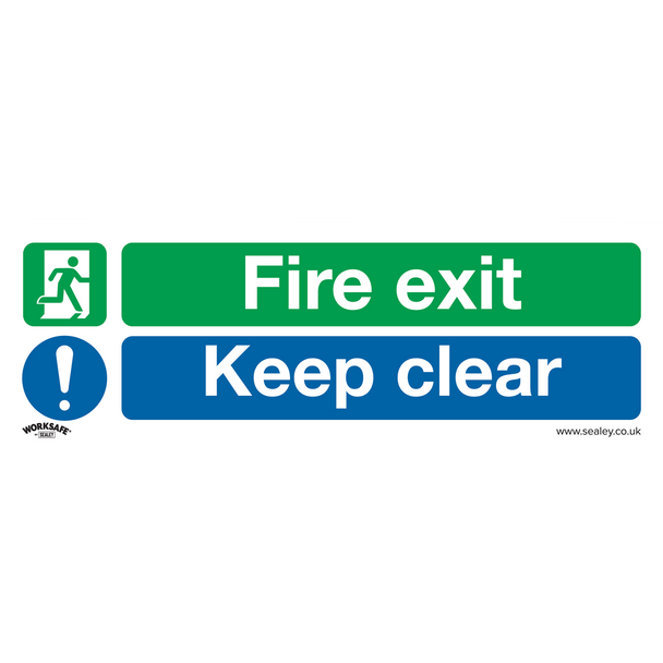 Sealey SS32P10 ⏐ Worksafe® Fire Exit Keep Clear (Large) Safety Sign, Rigid Plastic - Pack of 10