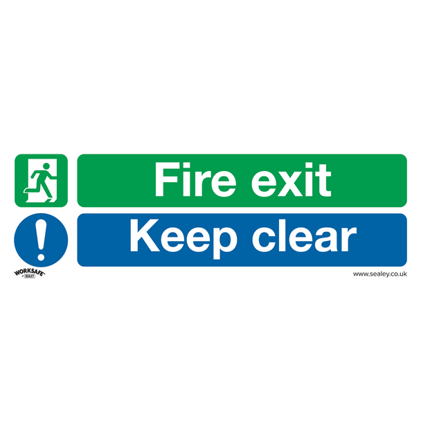 Sealey SS32V1 ⏐ Worksafe® Fire Exit Keep Clear (Large) Safety Sign - Self-Adhesive Vinyl