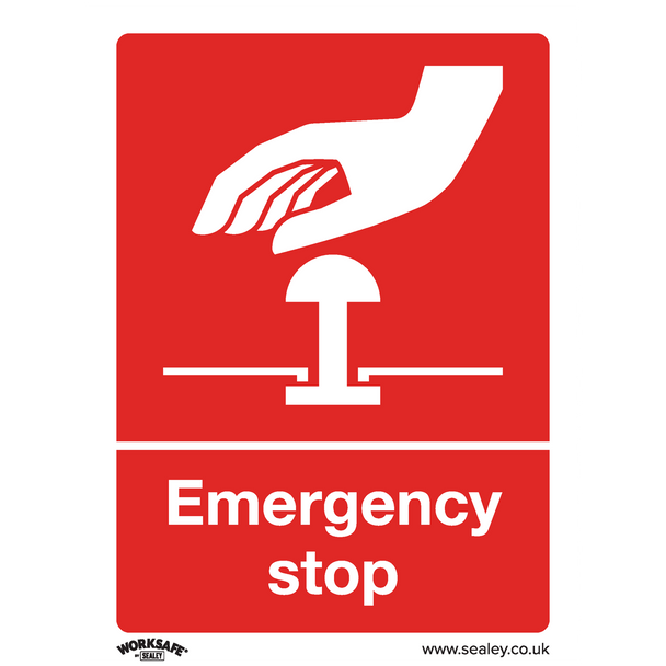 Sealey SS35P10 ⏐ Worksafe® Emergency Stop Safety Sign, Rigid Plastic - Pack of 10