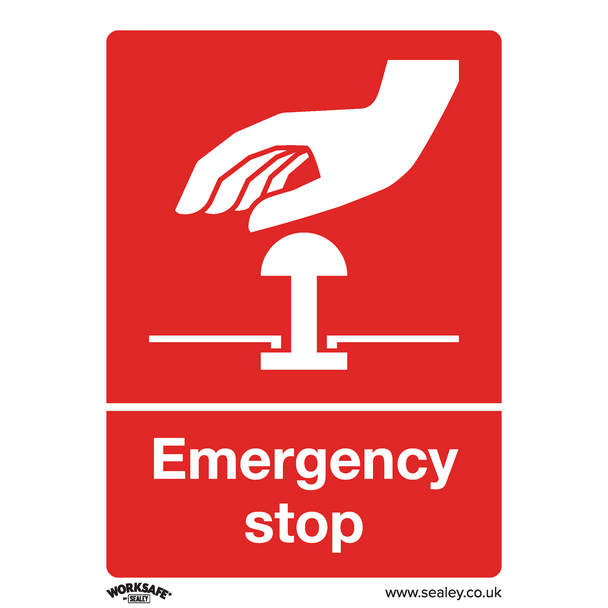 Sealey SS35V1 ⏐ Worksafe® Emergency Stop Safety Sign - Self-Adhesive Vinyl
