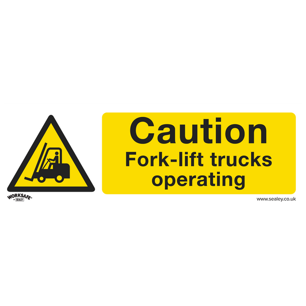 Sealey SS44P10 ⏐ Worksafe® Caution Fork-Lift Trucks Safety Sign, Rigid Plastic - Pack of 10