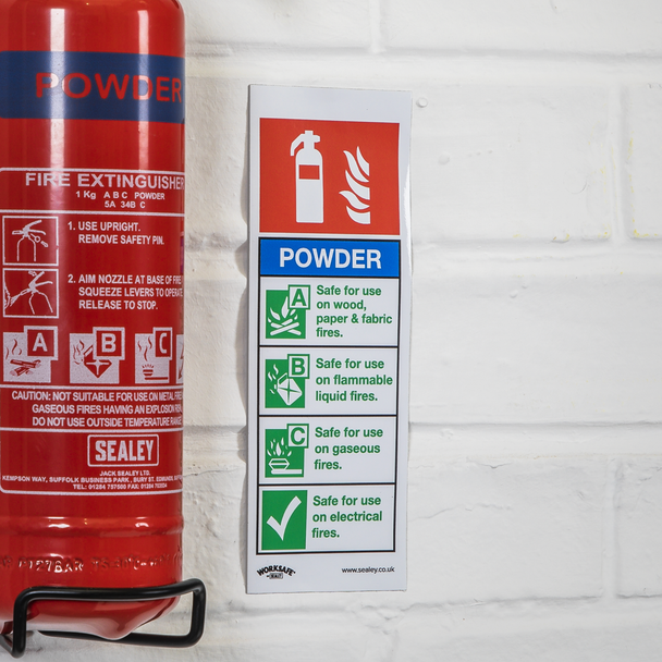 Sealey SS52P1 ⏐ Worksafe® Powder Fire Extinguisher Safety Sign - Rigid Plastic