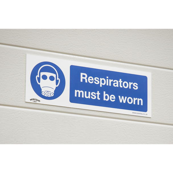 Sealey SS56P10 ⏐ Worksafe® Respirators Must Be Worn Safety Sign, Rigid Plastic - Pack of 10