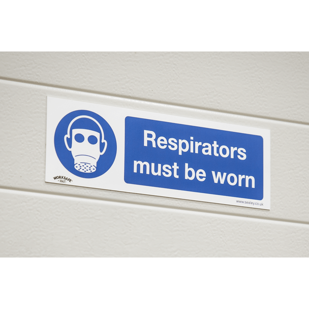 Sealey SS56V10 ⏐ Worksafe® Respirators Must Be Worn Safety Sign, Self-Adhesive Vinyl - Pack of 10