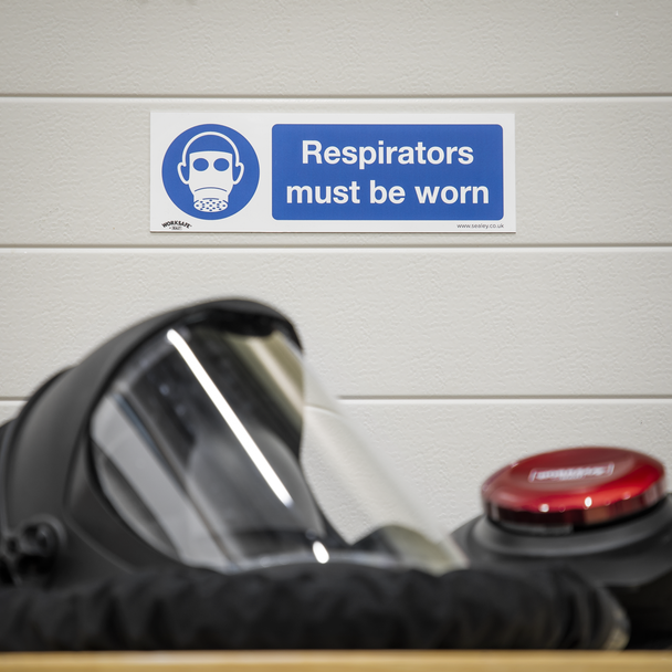 Sealey SS56V10 ⏐ Worksafe® Respirators Must Be Worn Safety Sign, Self-Adhesive Vinyl - Pack of 10