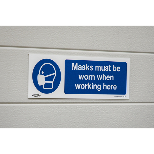 Sealey SS57P10 ⏐ Worksafe® Masks Must Be Worn Safety Sign, Rigid Plastic - Pack of 10