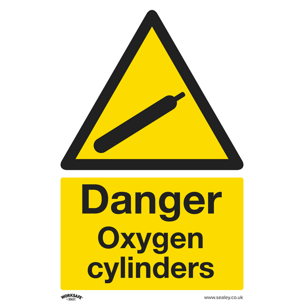 Sealey SS61V10 ⏐ Worksafe® Danger Oxygen Cylinders Safety Sign, Self-Adhesive Vinyl - Pack of 10
