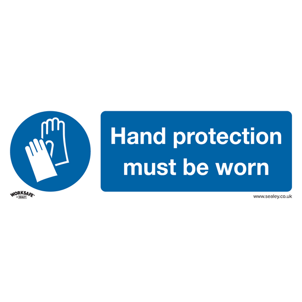 Sealey SS6P10 ⏐ Worksafe® Hand Protection Must Be Worn Safety Sign, Rigid Plastic - Pack of 10