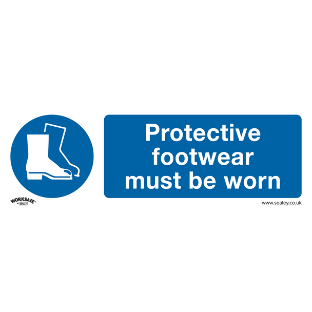 Sealey SS7V10 ⏐ Worksafe® Protective Footwear Must Be Worn Safety Sign, Self-Adhesive Vinyl - Pack of 10