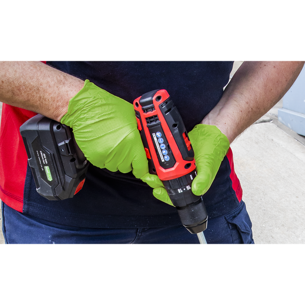 Sealey SSP54L ⏐ Diamond Grip Extra-Thick Nitrile Powder-Free Gloves, Hi-Vis Green, Large - Pack of 50