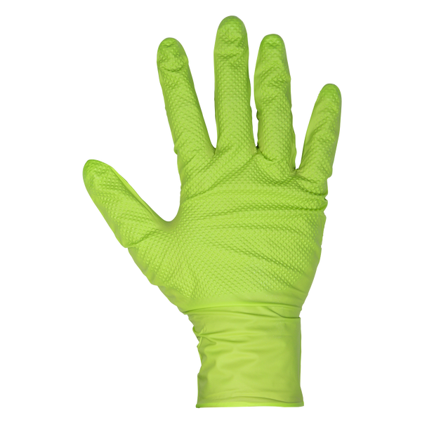 Sealey SSP54L ⏐ Diamond Grip Extra-Thick Nitrile Powder-Free Gloves, Hi-Vis Green, Large - Pack of 50