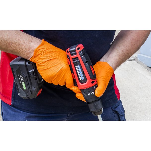 Sealey SSP56L ⏐ Diamond Grip Extra-Thick Nitrile Powder-Free Gloves, Orange, Large - Pack of 50