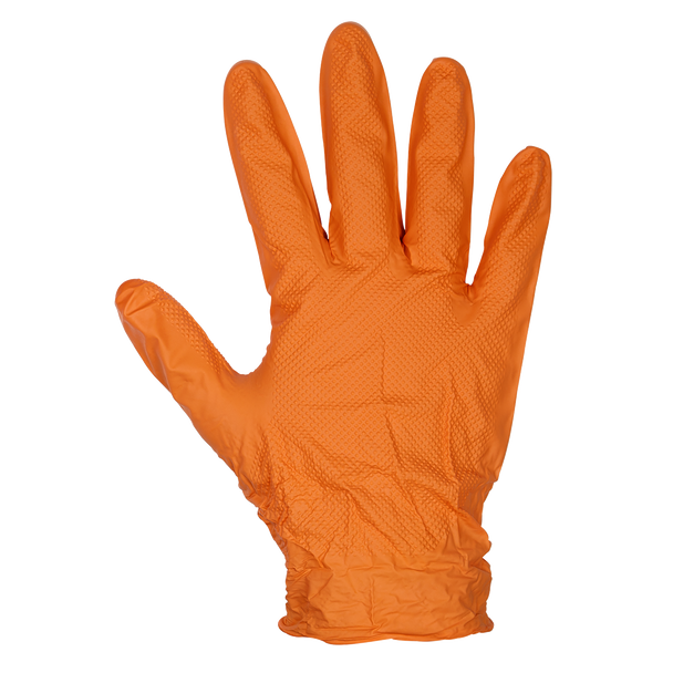 Sealey SSP56L ⏐ Diamond Grip Extra-Thick Nitrile Powder-Free Gloves, Orange, Large - Pack of 50