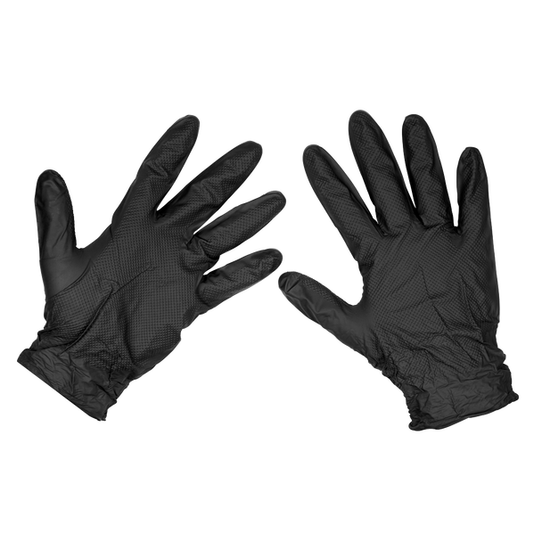 Sealey SSP57XL ⏐ Diamond Grip Extra-Thick Nitrile Powder-Free Gloves, Black, X-Large - Pack of 50