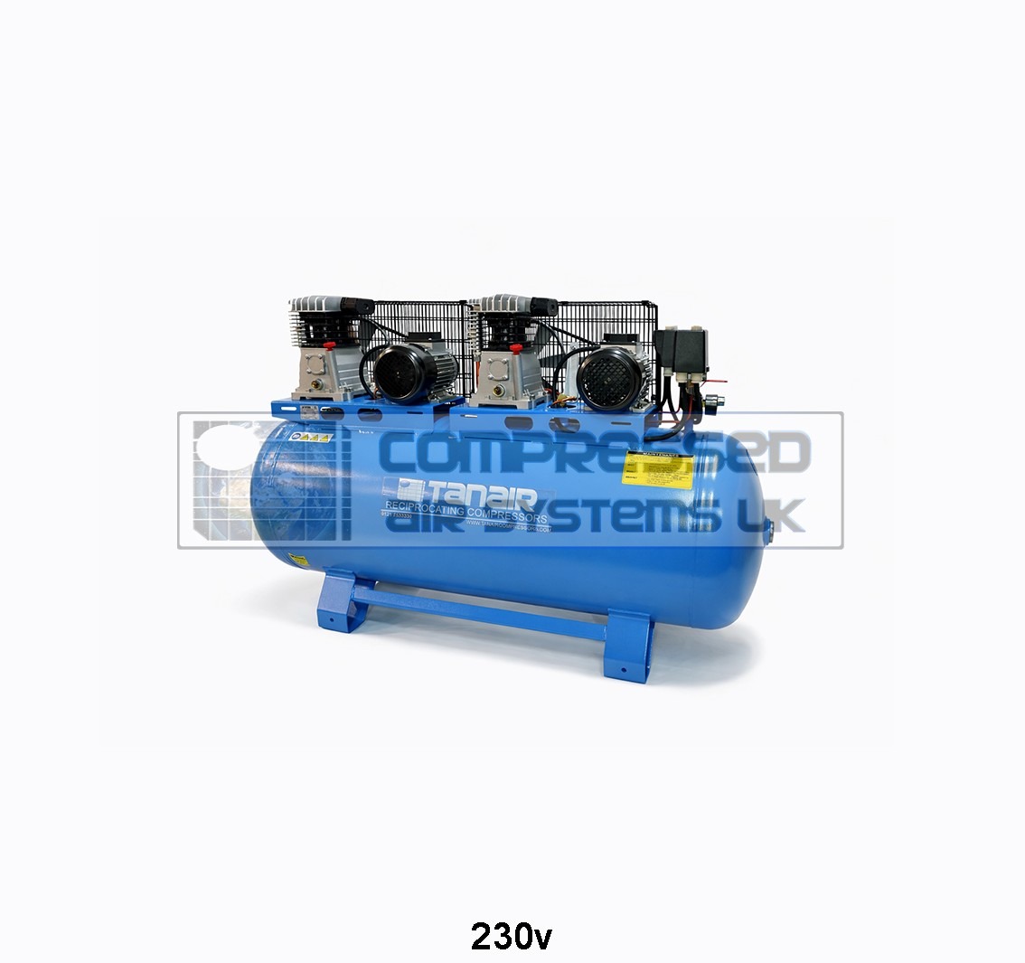 Tanair TAN-PCB 1.5/230/270L-T (230 Volts) ⏐ 7.6 x 2 CFM 10 Bar Tandem Air Compressor with 270 Litre Air Receiver