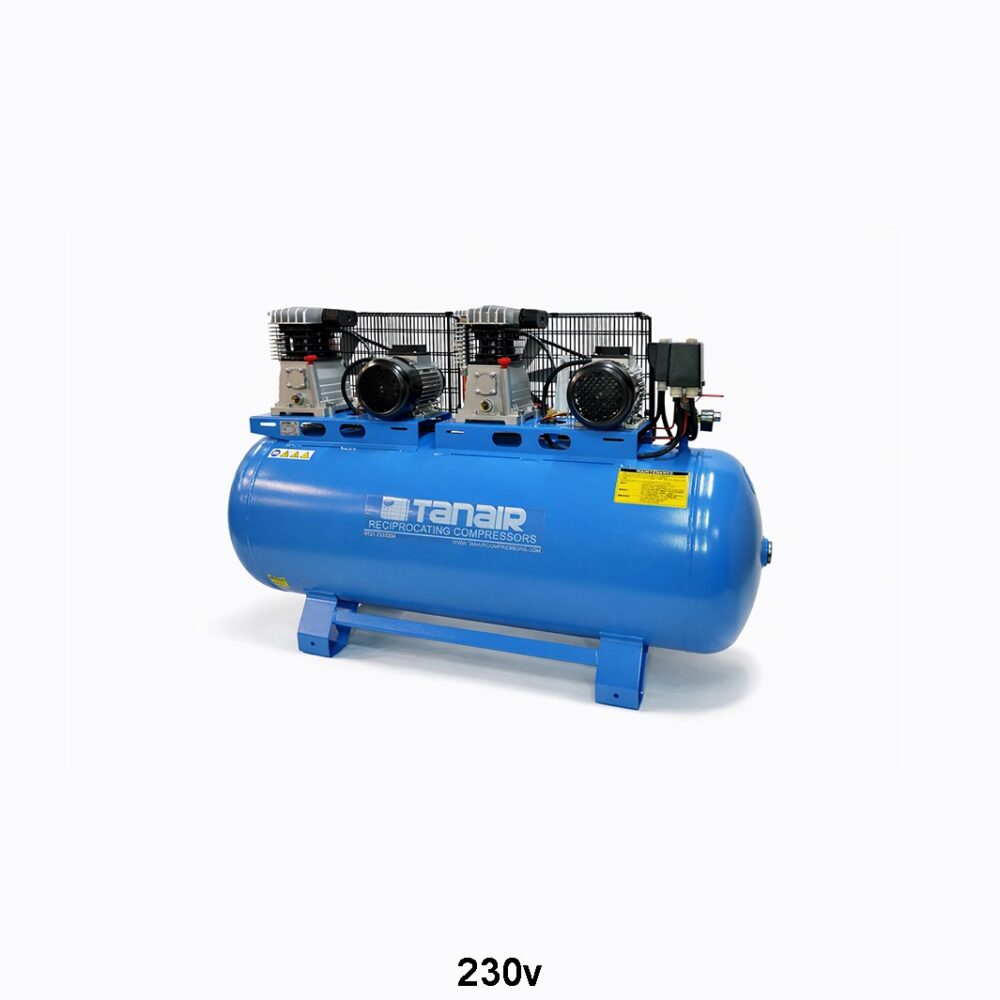 Tanair TAN-PCB 1.5/230/270L-T (230 Volts) ⏐ 7.6 x 2 CFM 10 Bar Tandem Air Compressor with 270 Litre Air Receiver
