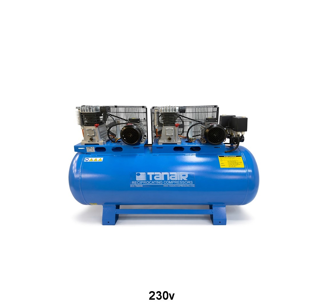Tanair TAN-PCB 1.5/230/270L-T (230 Volts) ⏐ 7.6 x 2 CFM 10 Bar Tandem Air Compressor with 270 Litre Air Receiver