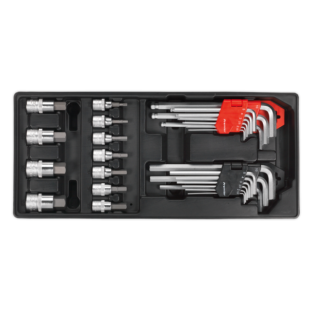 Sealey TBT07 ⏐ Premier Hex/Ball-End Hex Key & Socket Bit Set with Tool Tray 29pc