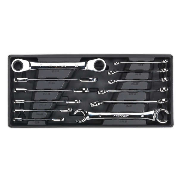 Sealey TBT13 ⏐ Premier Flare Nut & Ratchet Ring Spanner Set with Tool Tray 12pc