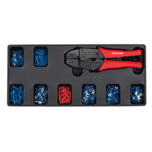 Sealey TBT16 ⏐ Premier Ratchet Crimper & Assorted Insulated Terminal Set with Tool Tray 325pc
