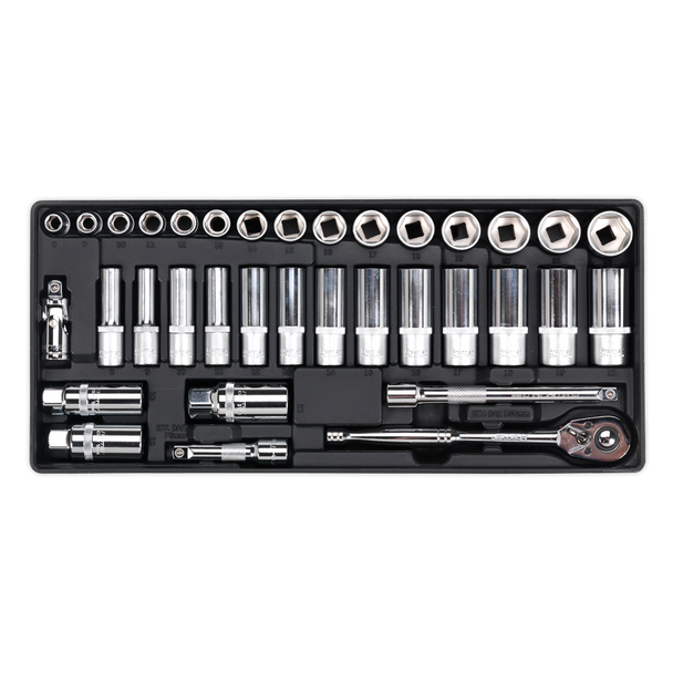Sealey TBT20 ⏐ Premier Socket Set with Tool Tray 3/8"Sq Drive 35pc