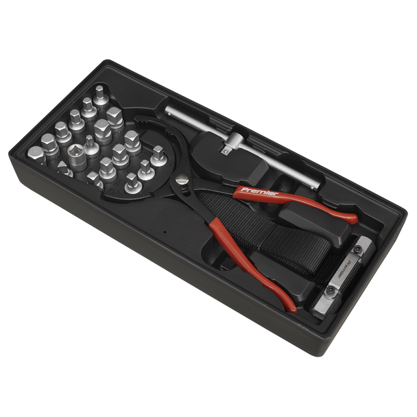 Sealey TBT28 ⏐ Premier Oil Filter Wrench, Pliers & Drain Key Set with Tool Tray 21pc