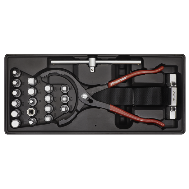 Sealey TBT28 ⏐ Premier Oil Filter Wrench, Pliers & Drain Key Set with Tool Tray 21pc